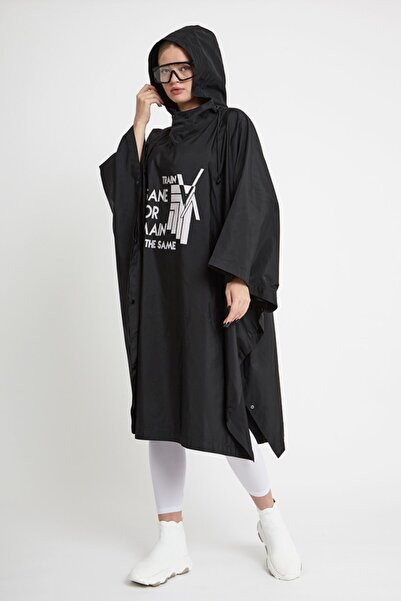 VERDA Women's Black Printed Hooded Trench Coat