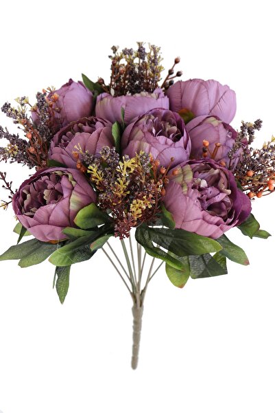 Yapay Çiçek Deposu Yapay Çiçek 12 Dallı Lüx Şakayık Gül Aranjmanı Pastel Mor