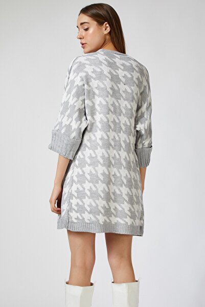 Happiness İstanbul Women's Stone Gray Patterned Loose Knitwear Cardigan AS00004