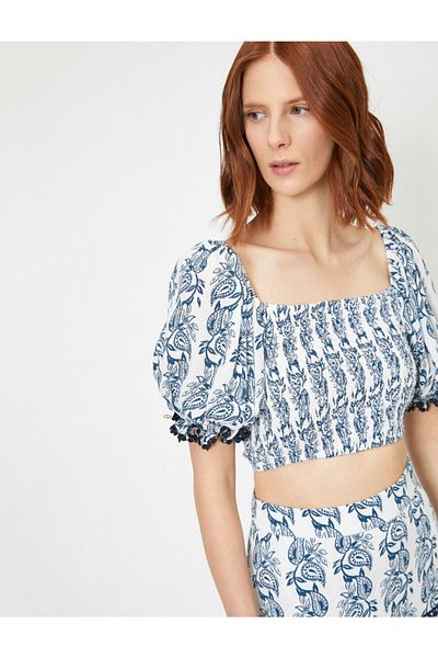 Koton Women's Blue Skirtly Yours Styled By Melis Agazat Crop Blouse