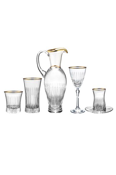KCD Lavita Gold 31 Piece Glass Tableware Presentation Dowry Set Water Cup Set Cutting Hand Decor