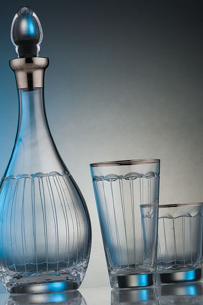 KCD Elegance Platinum - 31 Pieces Glass Tableware and Presentation Dowry Set with Water Cup and Cutting Hand Decor