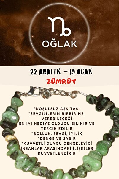 Gümüştel Sertifikalı Burç Taşı Oğlak Burcu Zümrüt Taşı Bileklik