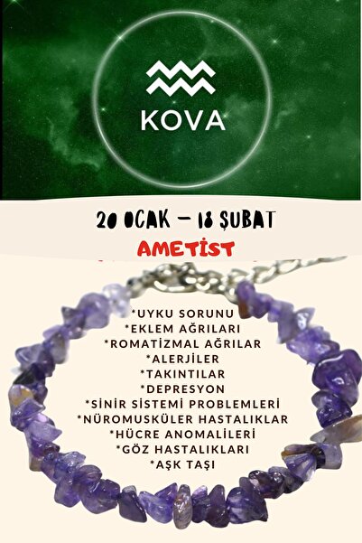 Gümüştel Sertifikalı Burç Taşı Kova Burcu Ametist Taşı Bileklik