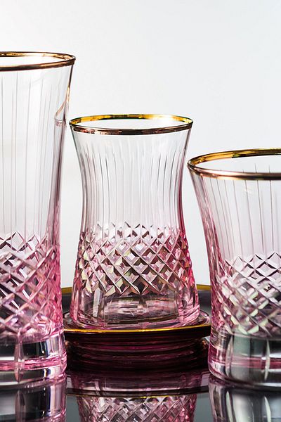 KCD Antique Pink 12-Piece Tea Cup Set for 6 People