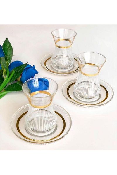 Paşabahçe Hand Decorated 12 Piece Tea Glass Set for 6 Persons