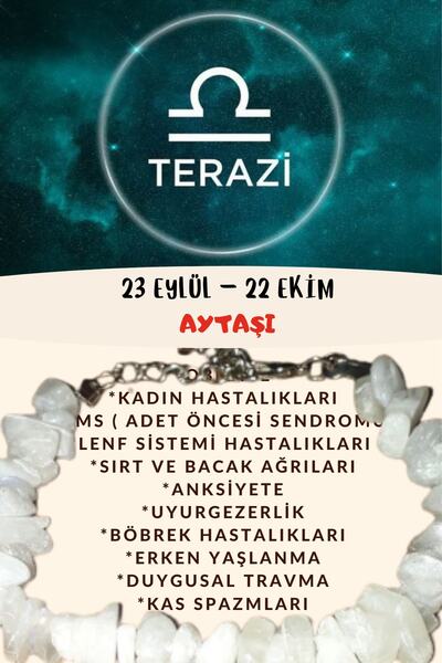 Gümüştel Sertifikalı Burç Taşı Terazi Burcu Aytaşı Bileklik