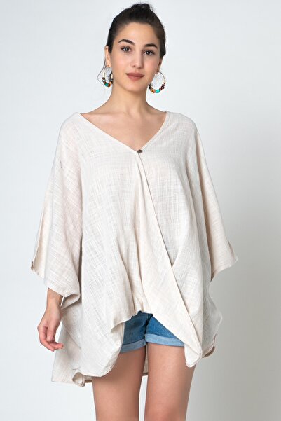 İpekçi Otantik Kadın Bej V Yaka Bluz