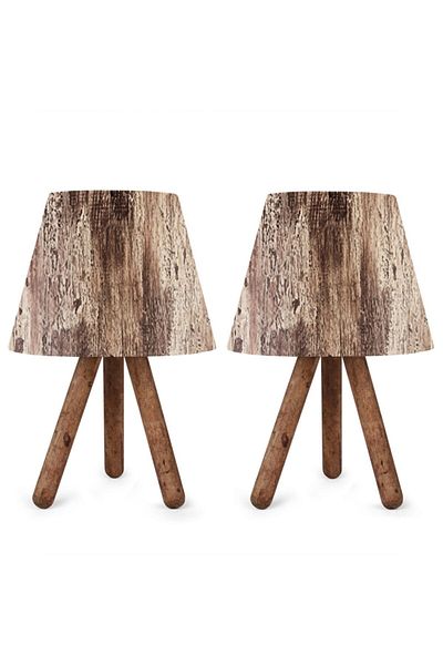 Art&Gift Wooden Body Night Lamp with Tree Pattern - 2 Lampshades