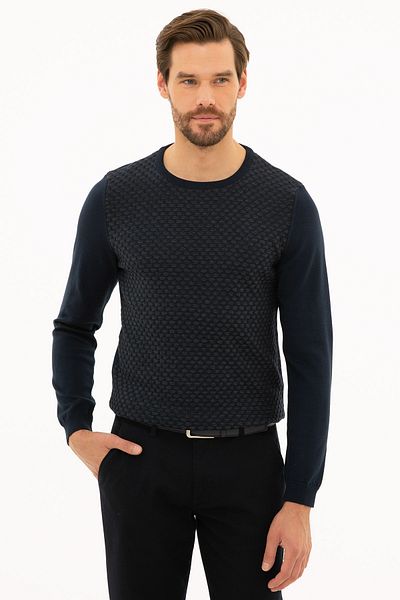 Pierre Cardin Мъжки тъмносин слим трикотажен пуловер G021SZ0TK.000.1114078