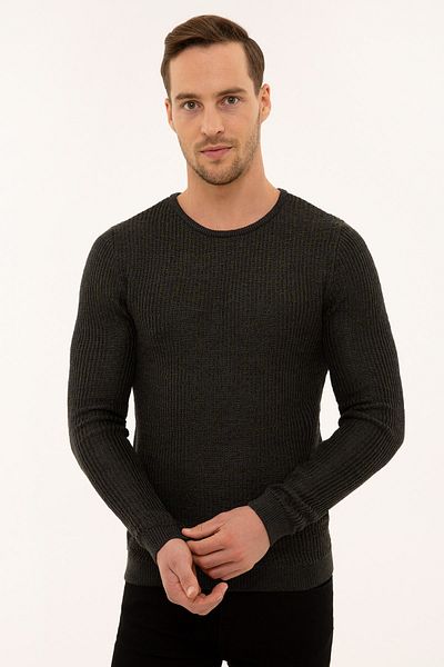 Pierre Cardin Men's Anthracite Melange Slim Fit Knitwear Sweater G021SZ0TK.000.1110377