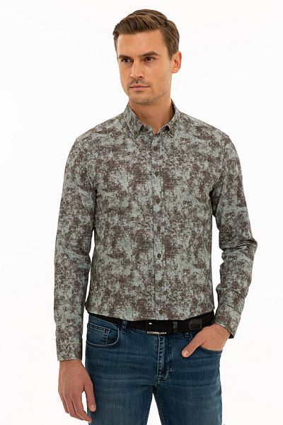 Pierre Cardin Πουκάμισο Χακί Slim Fit