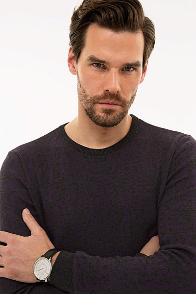Pierre Cardin Ανδρικό πλεκτό πουλόβερ μωβ Slim Fit Crew Neck G021SZ0TK.000.1114085