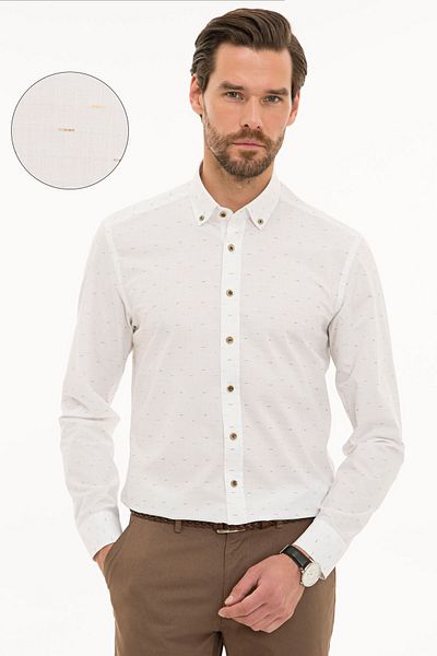 Pierre Cardin Πουκάμισο σε μπεζ Slim Fit