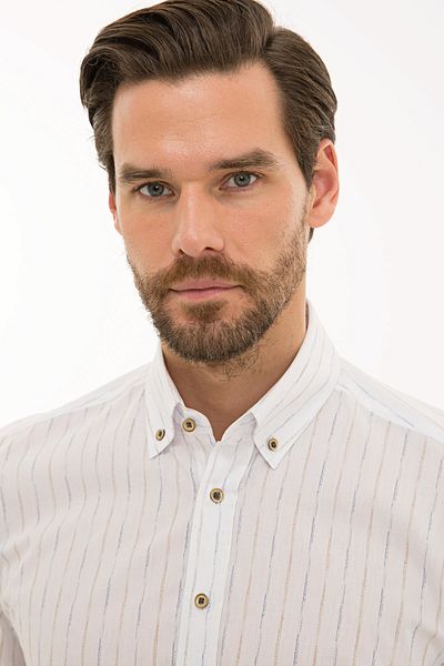 Pierre Cardin Λευκό Slim Fit πουκάμισο με μπεζ λεπτομέρεια