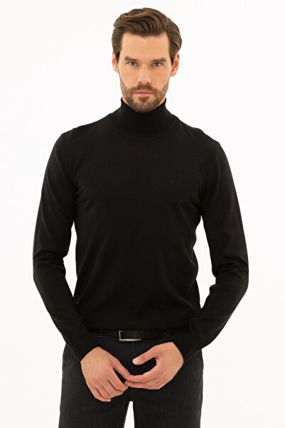 Pierre Cardin Ανδρικό μαύρο πλεκτό πουλόβερ με ολόκληρο ζιβάγκο εφαρμοστό G021SZ0TK.000.1111419