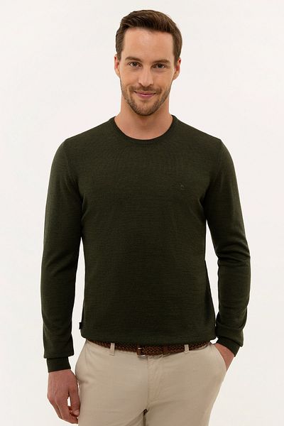 Pierre Cardin Men's Green Slim Fit Crew Neck Basic Knitwear Sweater