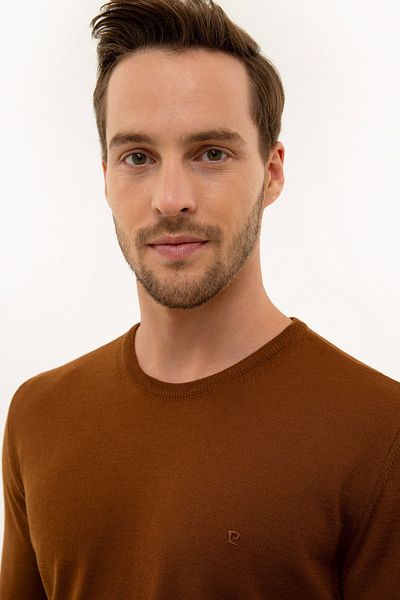 Pierre Cardin Men's Brown Slim Fit Crew Neck Basic Knitwear Sweater G021SZ0TK.000.1111422