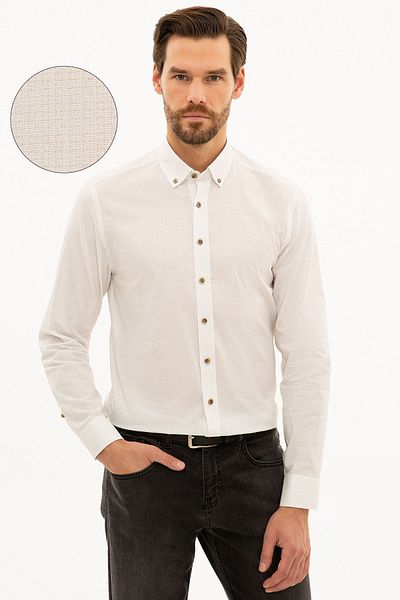 Pierre Cardin Πουκάμισο σε μπεζ Slim Fit