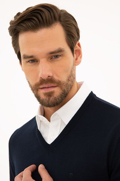 Pierre Cardin Ανδρικό πουλόβερ Navy Blue Slim Fit V-Neck Basic Knitwear G021SZ0TK.000.1111415
