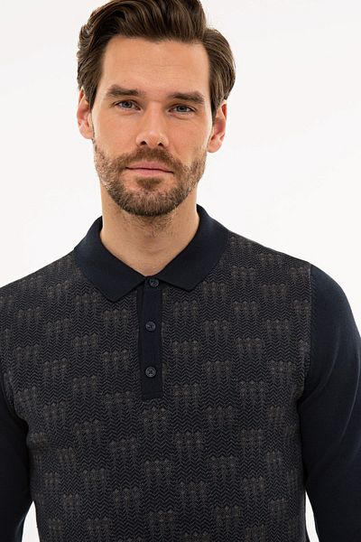 Pierre Cardin Мъжки тъмносин слим крой с поло яка, плетен пуловер G021SZ0TK.000.1120238