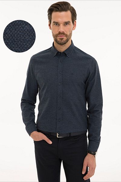 Pierre Cardin Ανδρικό πουκάμισο σε μπλέ Navy Slim Fit
