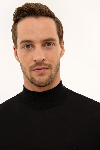 Pierre Cardin Men's Black Slim Fit Half Turtleneck Basic Knitwear Sweater G021SZ0TK.0001111413