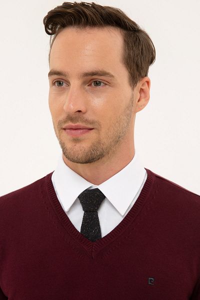 Pierre Cardin Men's Claret Red Slim Fit V-Neck Basic Knitwear Sweater G021SZ0TK.0001171062