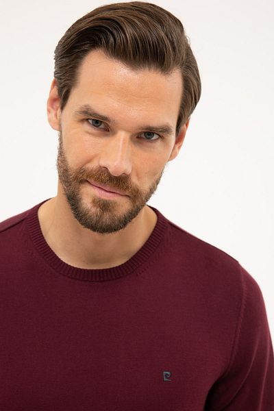 Pierre Cardin Men's Claret Red Slim Fit Crew Neck Basic Knitwear Sweater G021SZ0TK.000.1171012