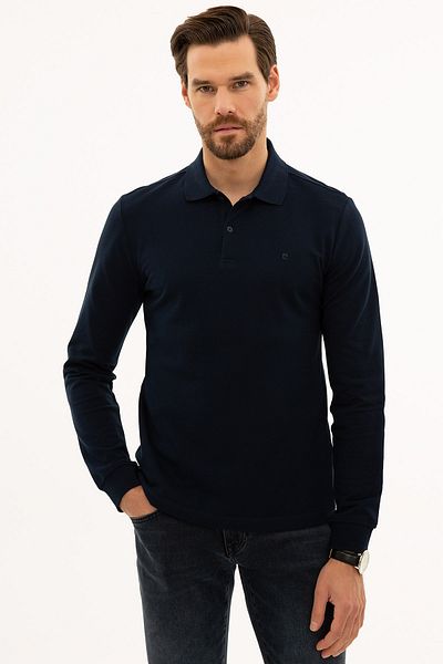 Pierre Cardin Μπλε Navy Slim Fit Polo φούτερ με λαιμόκοψη
