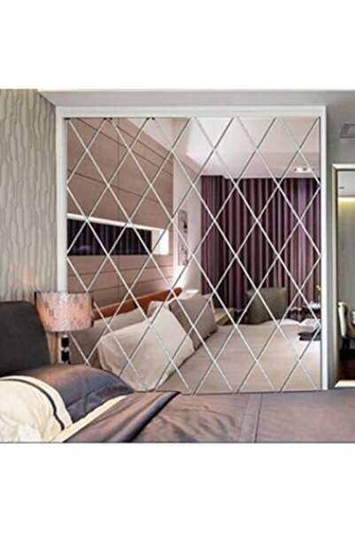 dalgıç tasarım Dekoratif Duvar Dekorasyon Geometrik Üçgen Desen Gümüş Ayna Pl...