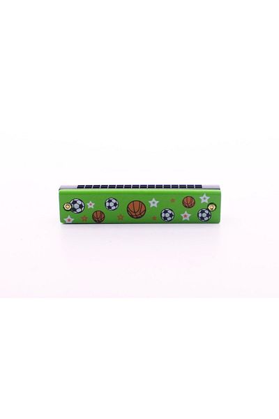 HediyeFilesi 1 Piece Wooden Harmonica 16 Holes Double Row Green Pattern Children's Harmonica