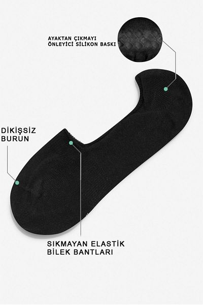MEM SOCKS Unisex Μαύρες κάλτσες μπαλαρίνας σιλικόνης Συσκευασία 6 τεμαχίων