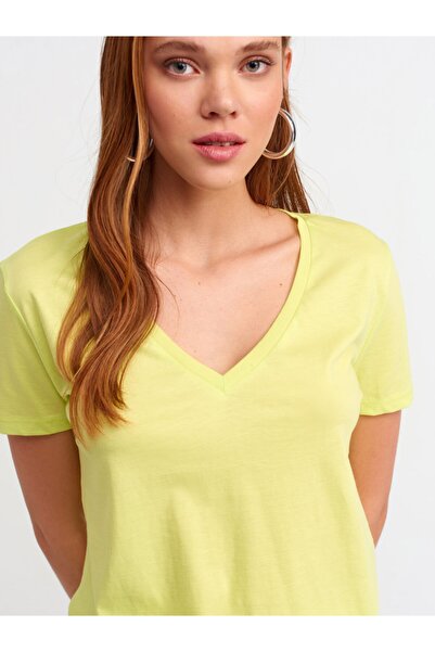 Dilvin Γυναικείο T-shirt Yellow 3470 V-Neck Basic