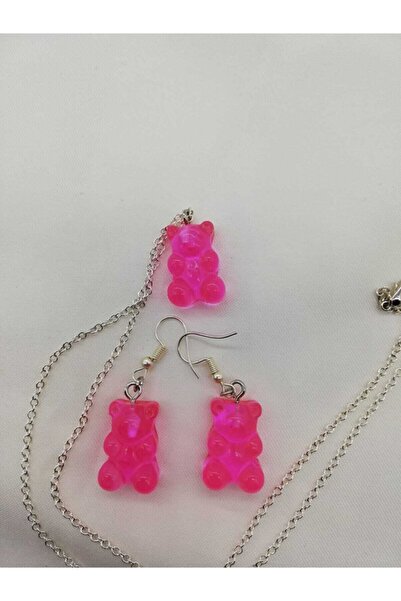 sarabutik Pembe Jelibon Ayıcık Kolye Küpe