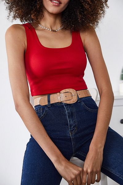 XHAN Women's Red U-Neck Camisole Athlete 1KZK2-11362-04