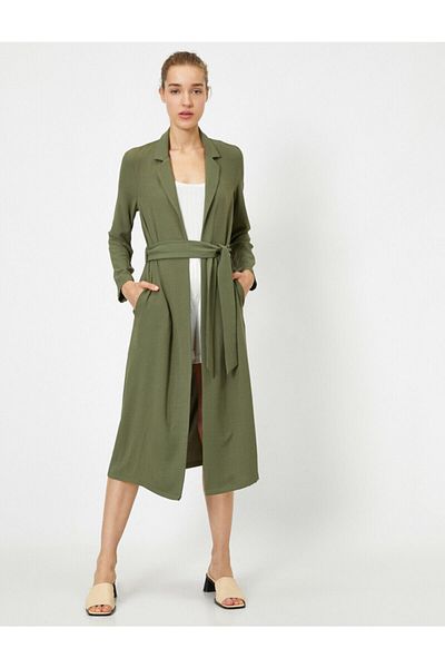 Koton Women's Green Belt Long Kimono