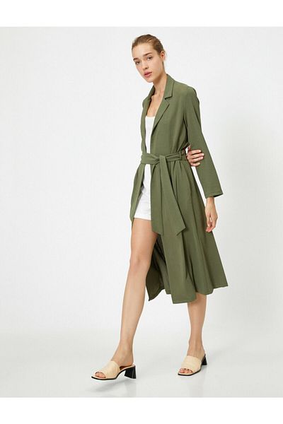 Koton Women's Green Belt Long Kimono