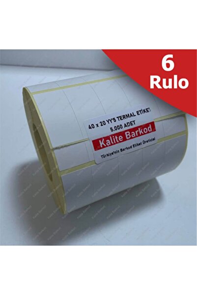 Kalite Barkod ملصق حراري 20x40 جنبًا إلى جنب مكون من 5 قطع| 6 لفات من الملصقات| ملصق الباركود