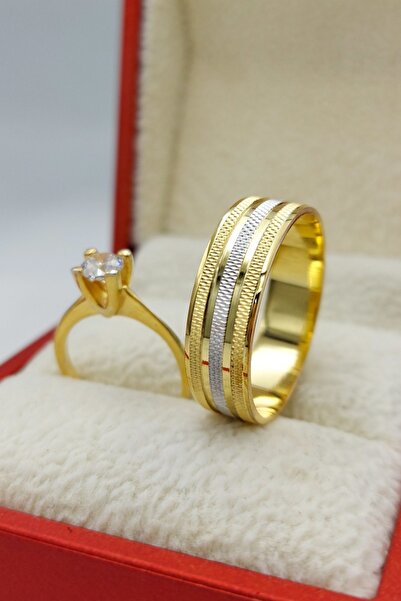 Silver Self Gümüş Alyans Tektaşla Beraber Ortası Beyaz