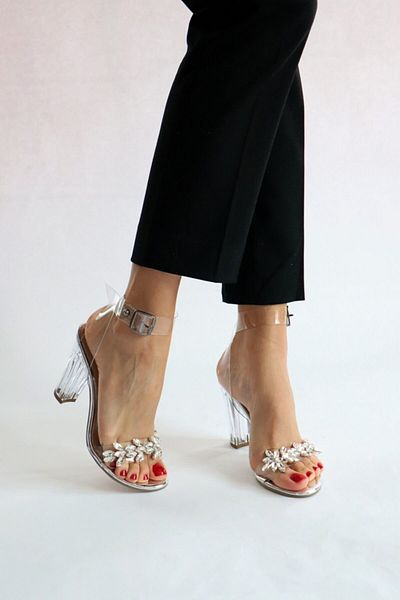 Ömer Ediz Shoes Sandale Argintii Transparente cu Detaliu Piatra