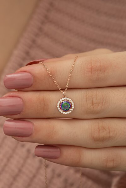 Nereze 925 Ayar Mistik Topaz Taşlı Tektaş Kadın Gümüş Kolye