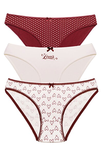 Liona Kadın Kırmızı 3'lü Paket Pamuklu Slip Külot