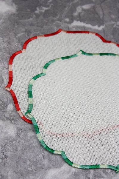 WEARE2 Gradient Red & Green 2 Color Embroidered Linen Effect Set of 2 Cocktail Napkins