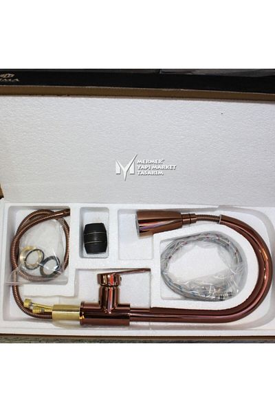 MYM Mermer Yapı Market Tasarım Rose Gold Sink Faucet with Fountain - With Hose