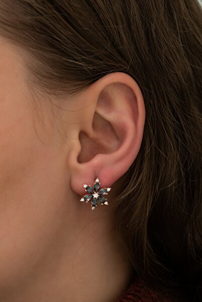 Nereze 925 Ayar Mistik Topaz Taşlı Çiçek Küpe Kadın Gümüş Küpe