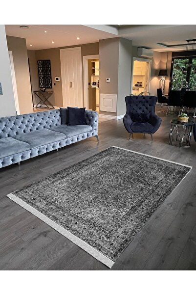 NaRStore Home Decoser 2023 Gri Kaymaz Pamuk Tabanlı Yıkanabilir Halı Kilim