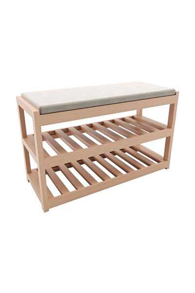 Tedarikcenter Esnaf İşi 2 Raflı Ahşap Ayakkabılık Oturaklı Masif Ahşap Minder...