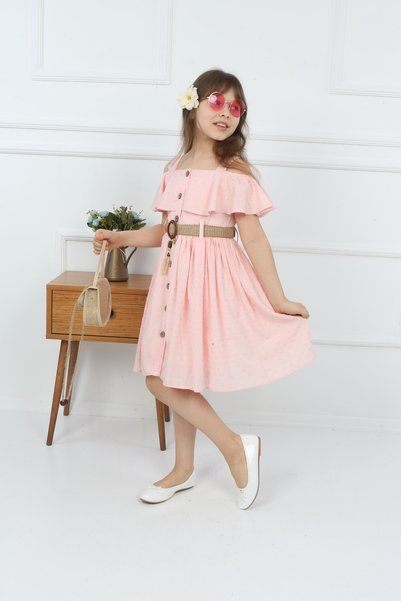 şımarık kids Children's Pink Bag Halter Button Dress