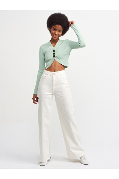 Dilvin Women's Mint Green V-Neck Curved Front Short Cardigan 2771